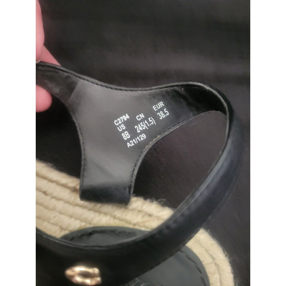 Coach Carissa Black Leather Espadrille Sandal Jute Gold Buckle 8B EUC - Picture 6 of 8